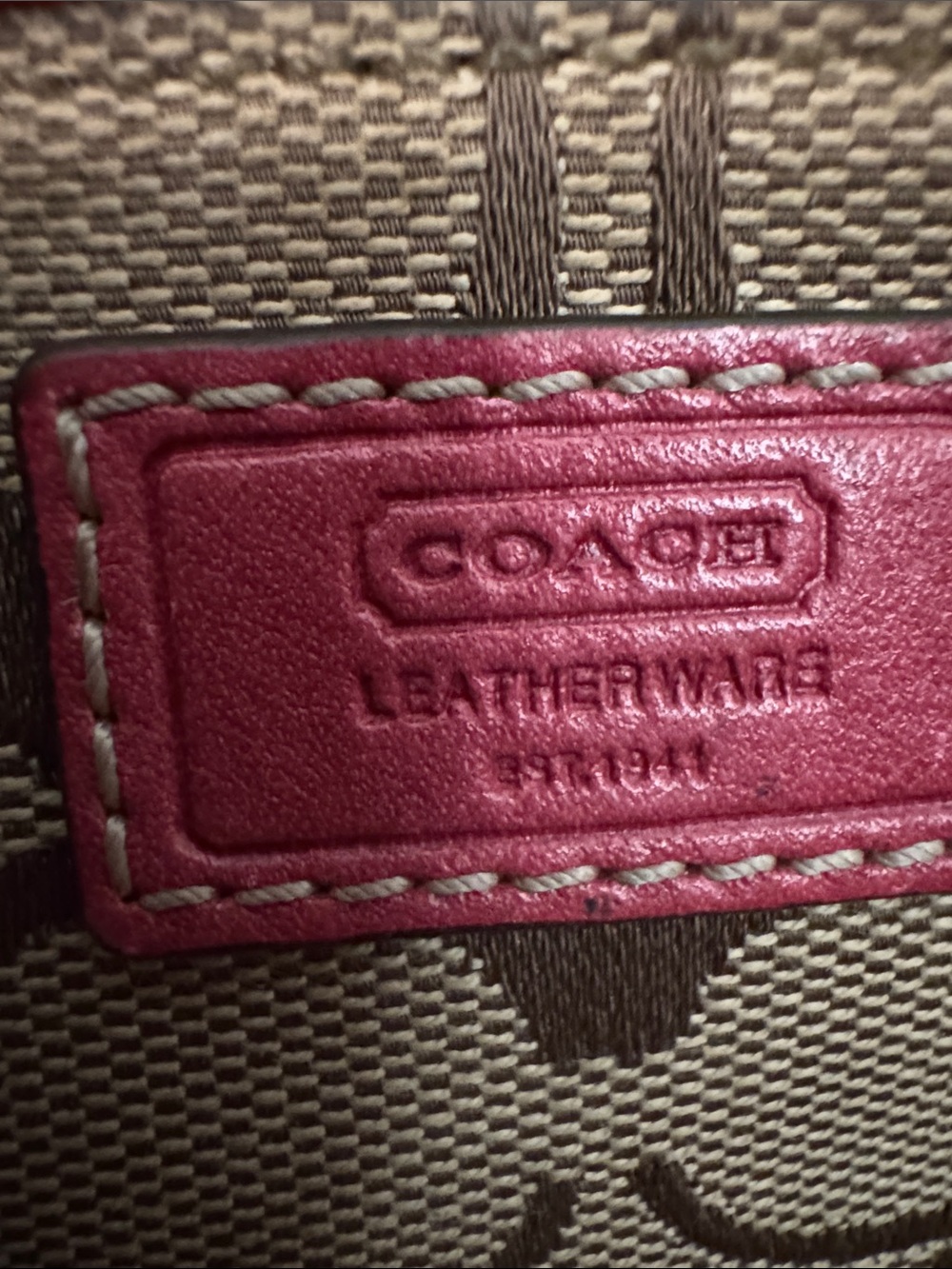 Coach Brown Signature Canvas Wristlet with Pink Logo Patch - Picture 3 of 6